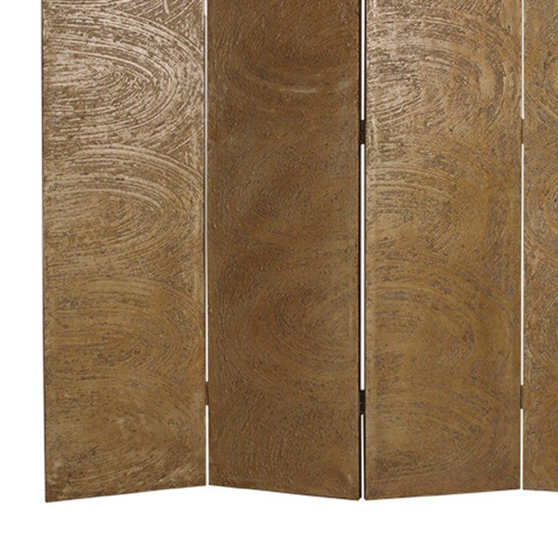 Foldable 4 Panel Canvas Room Divider with Swirl Details, Gold-zoom-