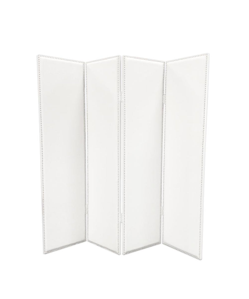 Leatherette 4 Panel Room Divider with Nailhead Trims, White-zoom-