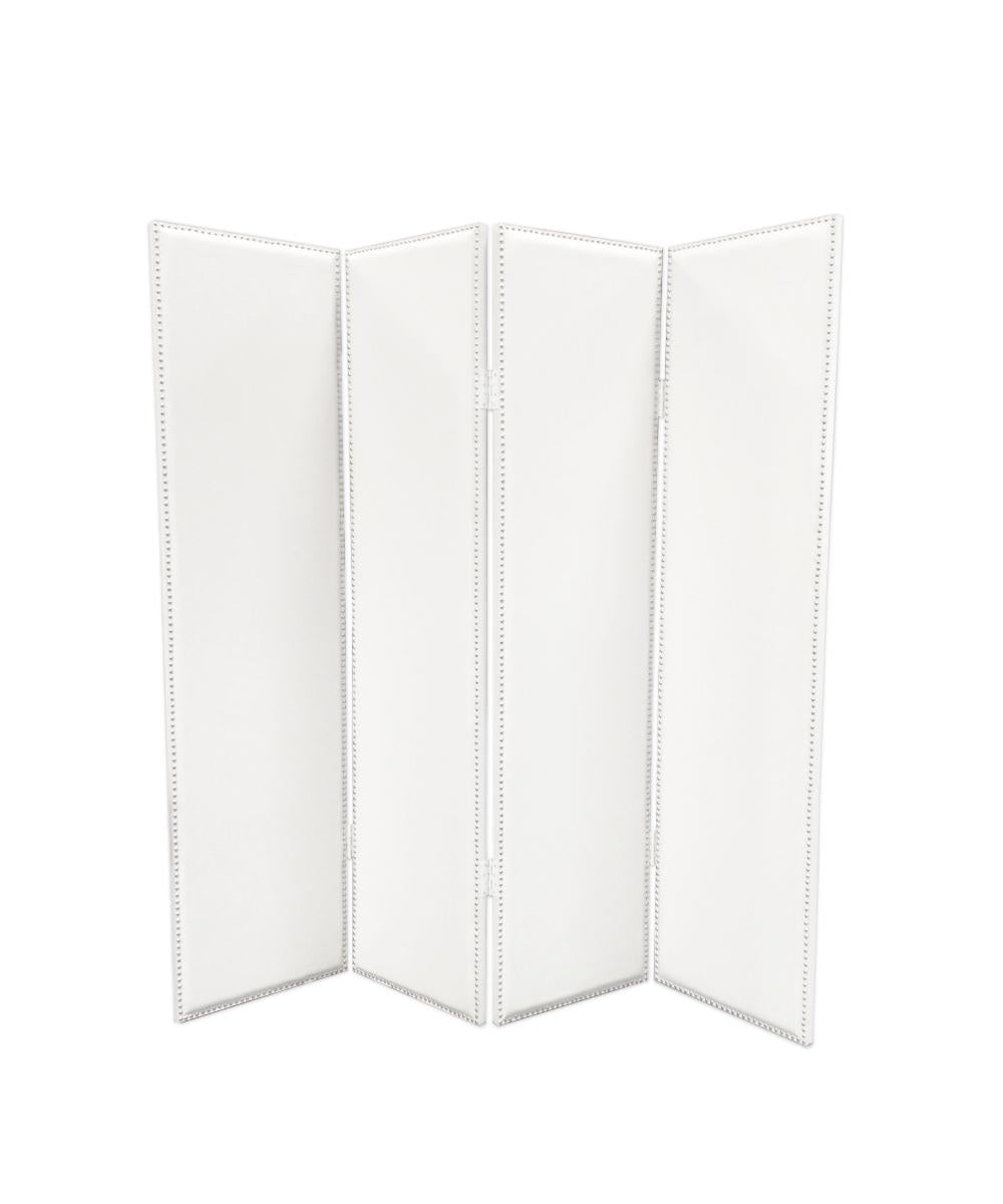 Leatherette 4 Panel Room Divider with Nailhead Trims, White