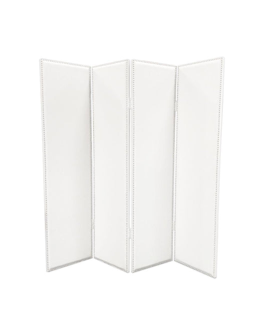 Leatherette 4 Panel Room Divider with Nailhead Trims, White