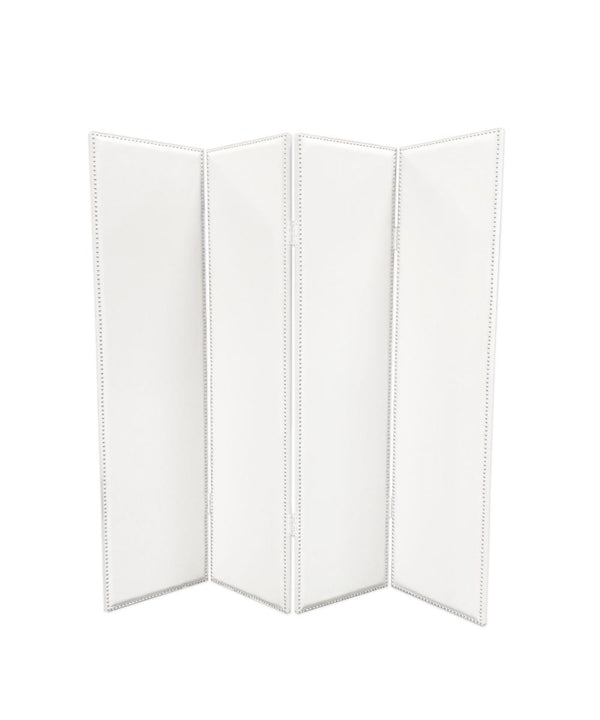 Leatherette 4 Panel Room Divider with Nailhead Trims, White