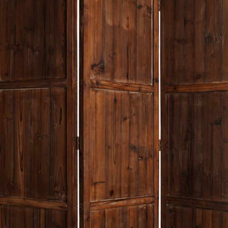 Wooden 3 Panel Room Divider with Plank Pattern, Brown-zoom-
