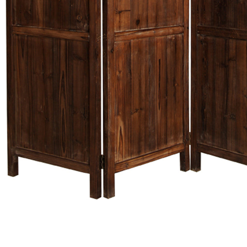 Wooden 3 Panel Room Divider with Plank Pattern, Brown-zoom-