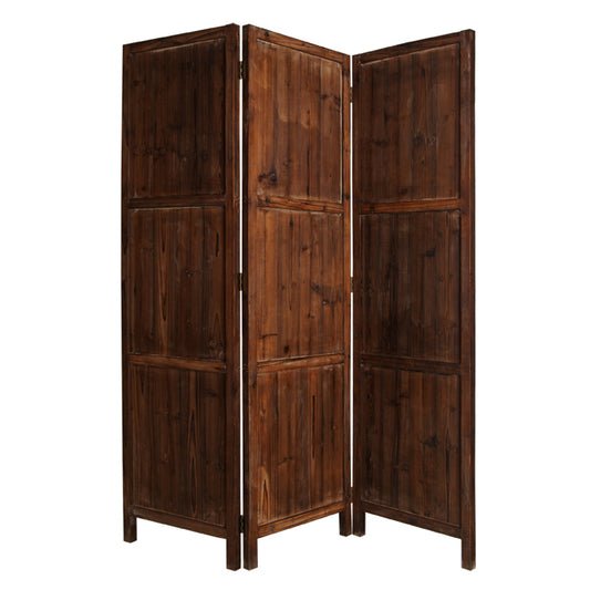 Wooden 3 Panel Room Divider with Plank Pattern, Brown