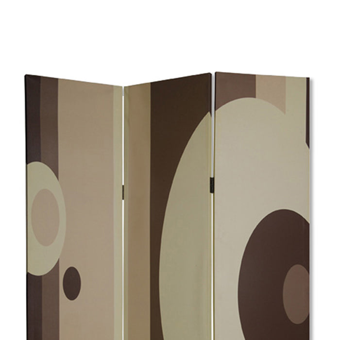 Canvas Print 3 Panel Room Divider with Circle Design, Beige and Brown