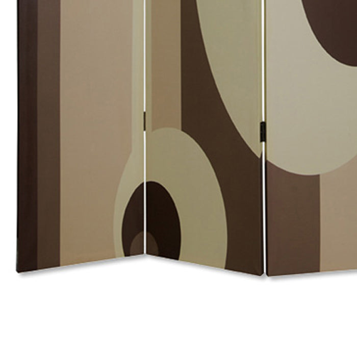 Canvas Print 3 Panel Room Divider with Circle Design, Beige and Brown-zoom-4