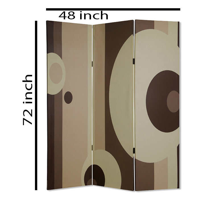 Canvas Print 3 Panel Room Divider with Circle Design, Beige and Brown