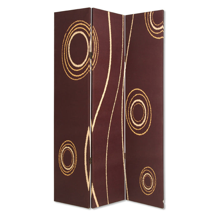 3 Panel Foldable Canvas Room Divider with Circle Design, Brown and Yellow-zoom-