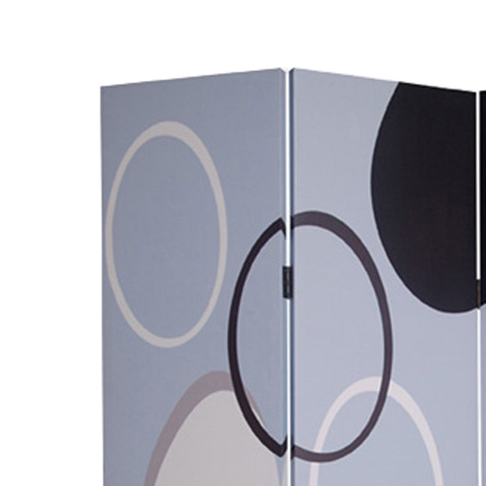 3 Panel Room Divider with Overlapping Circles Pattern, Black and Gray-zoom-1