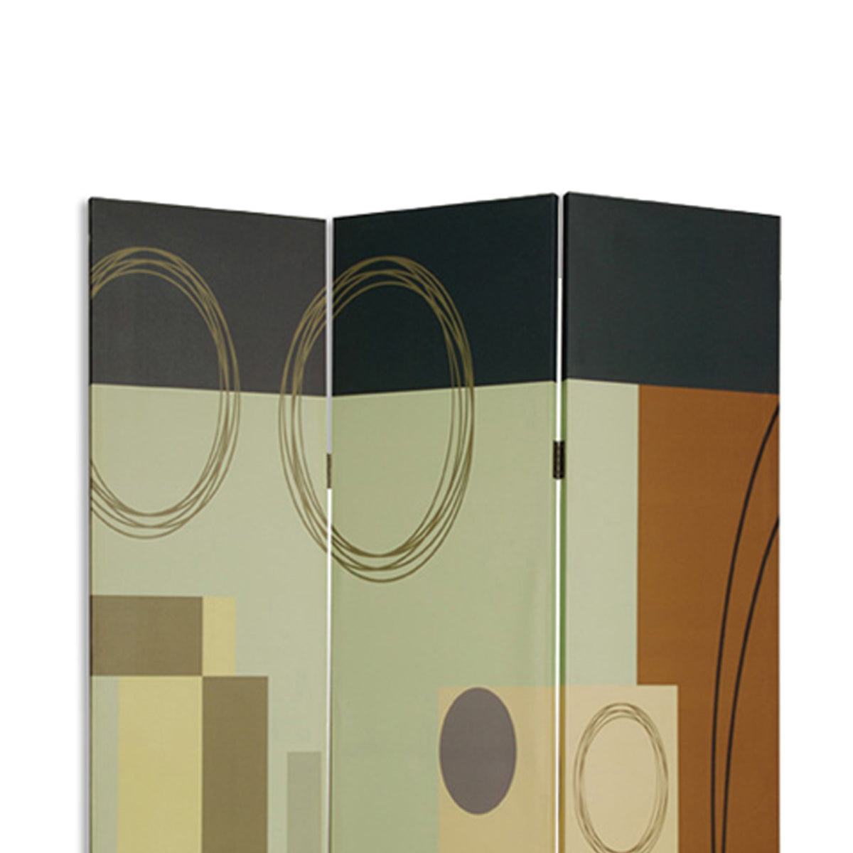 Wooden 3 Panel Canvas Room Divider with Geometric Pattern, Multicolor