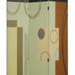 Wooden 3 Panel Canvas Room Divider with Geometric Pattern, Multicolor