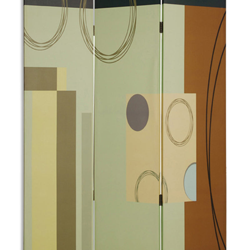 Wooden 3 Panel Canvas Room Divider with Geometric Pattern, Multicolor-zoom-