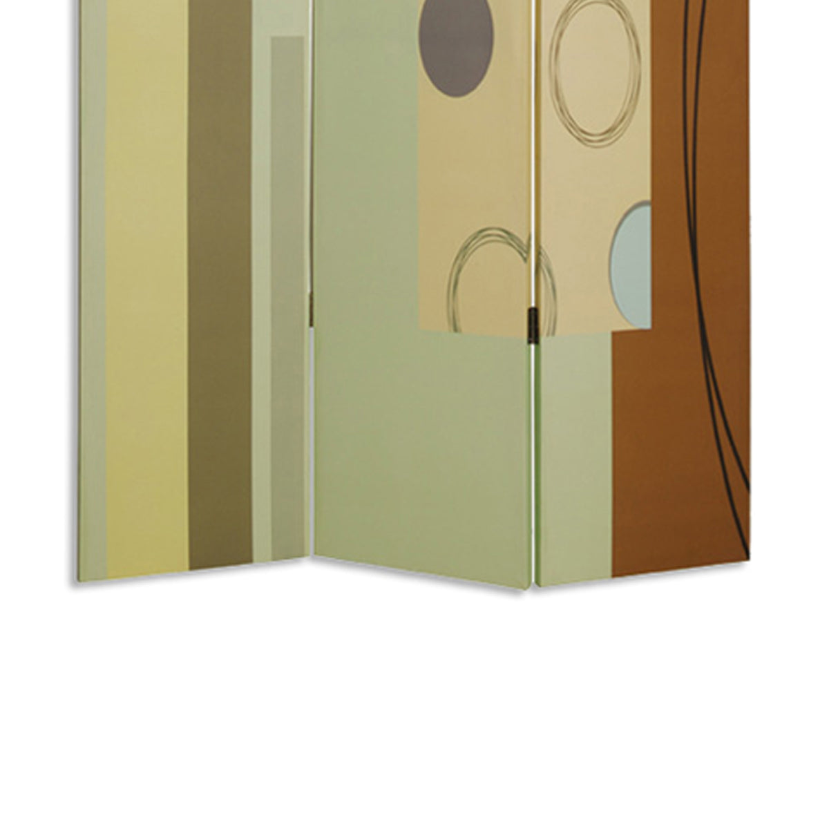Wooden 3 Panel Canvas Room Divider with Geometric Pattern, Multicolor-zoom-4