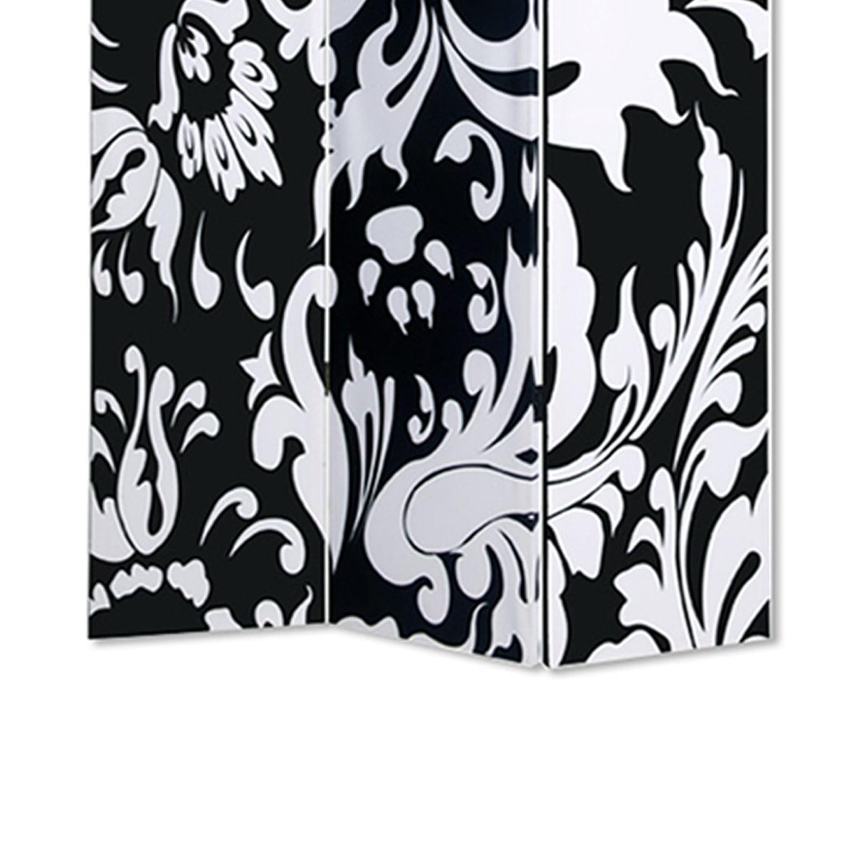 3 Panel Foldable Room Divider with Filigree Design, Black and White-zoom-4