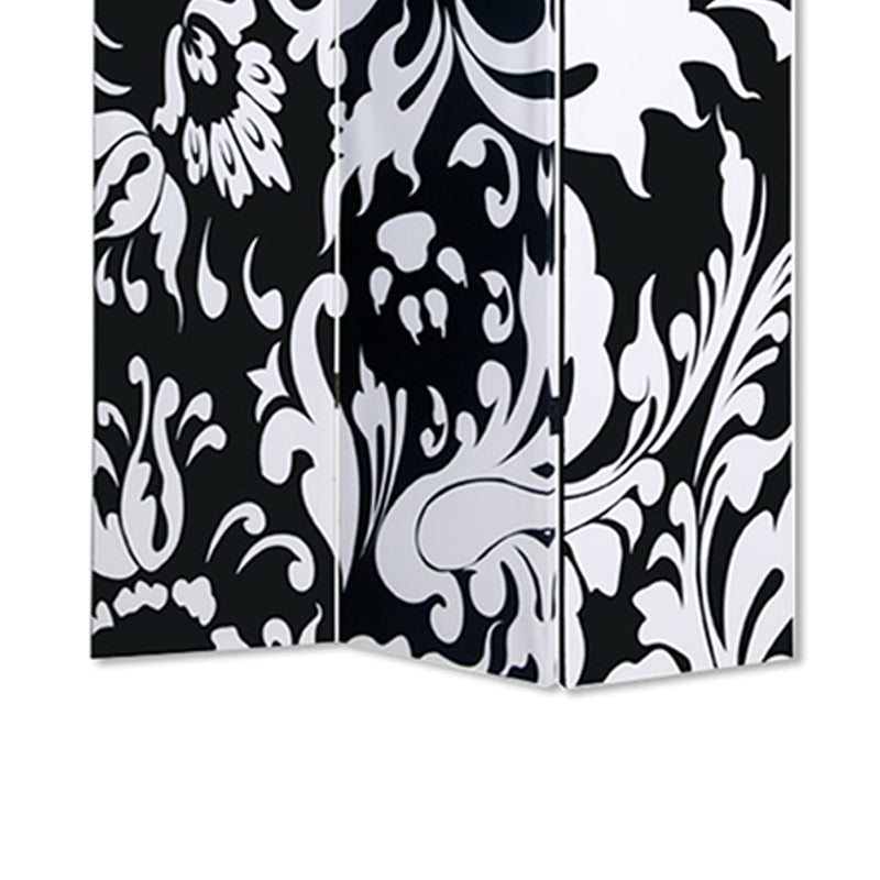 3 Panel Foldable Room Divider with Filigree Design, Black and White-zoom-