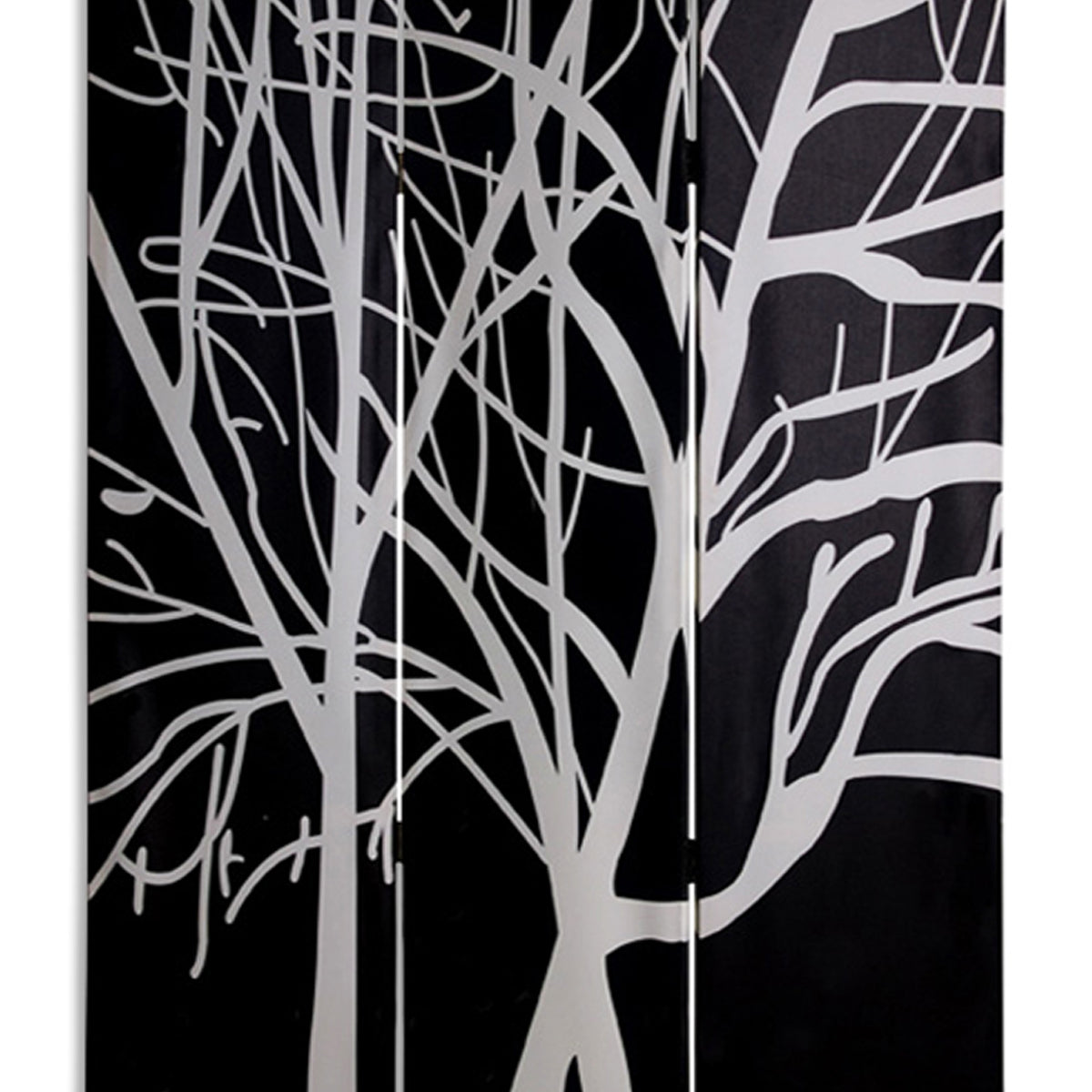 3 Panel Canvas Room Divider with Branch Pattern, Black and White-zoom-3