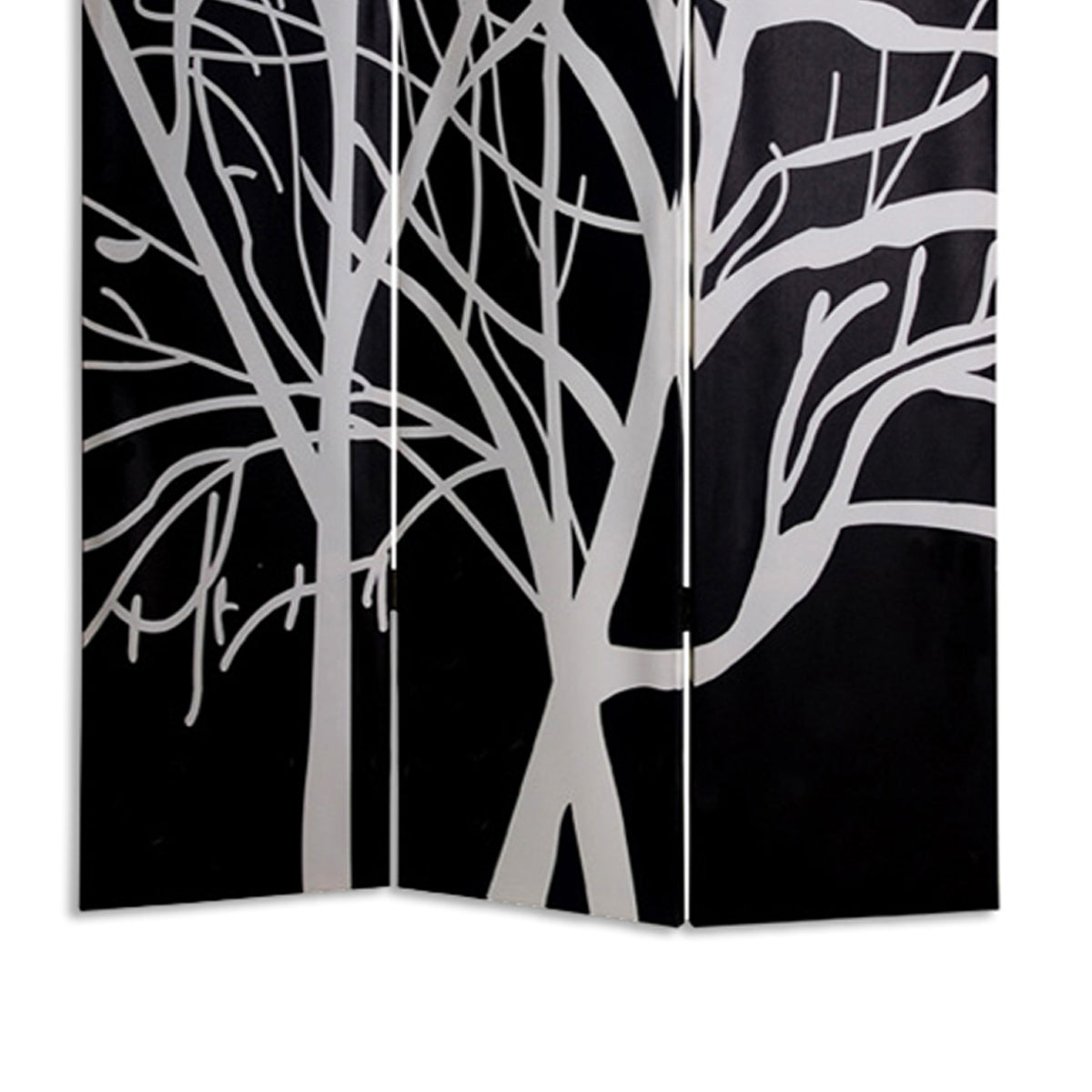 3 Panel Canvas Room Divider with Branch Pattern, Black and White-zoom-4