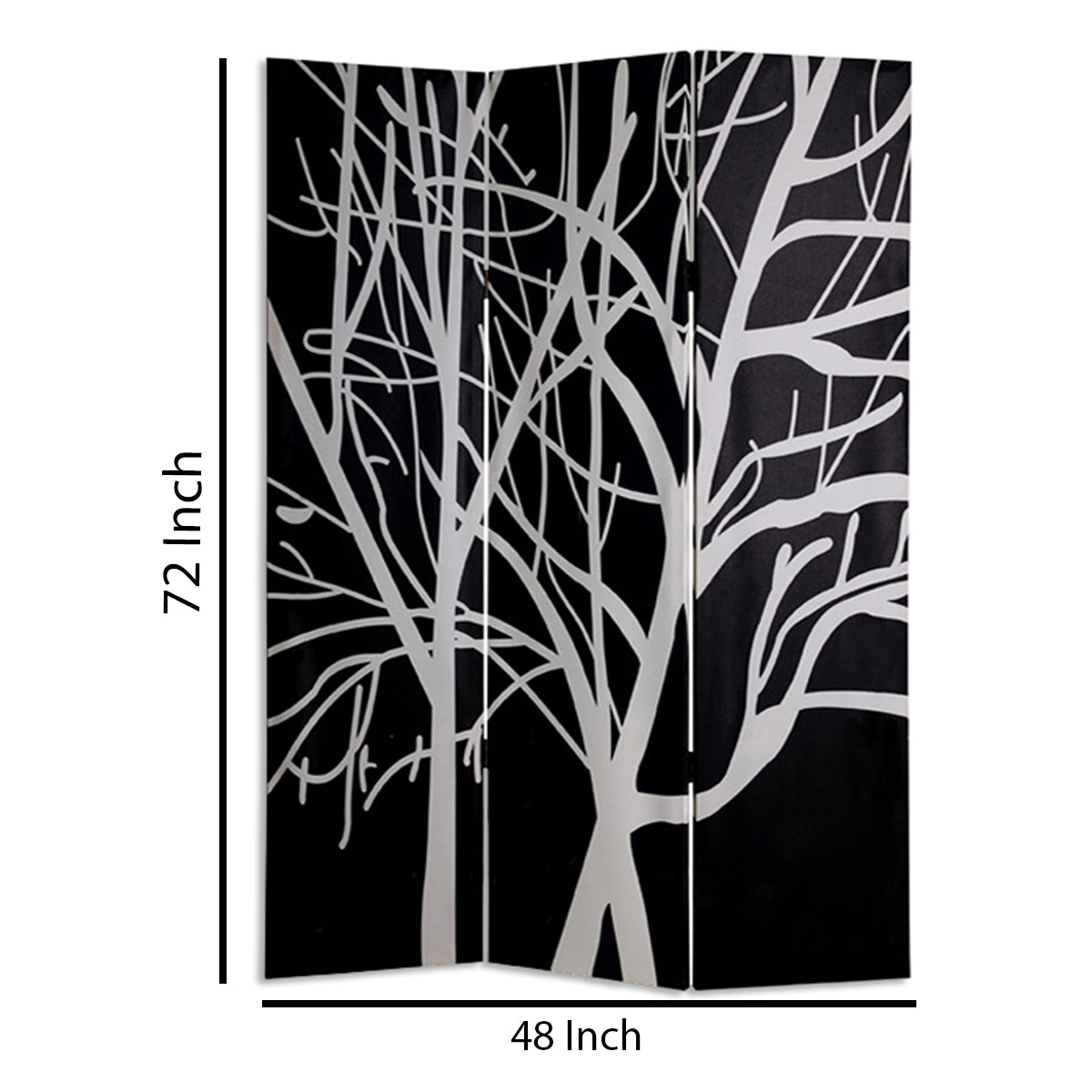 3 Panel Canvas Room Divider with Branch Pattern, Black and White-zoom-5