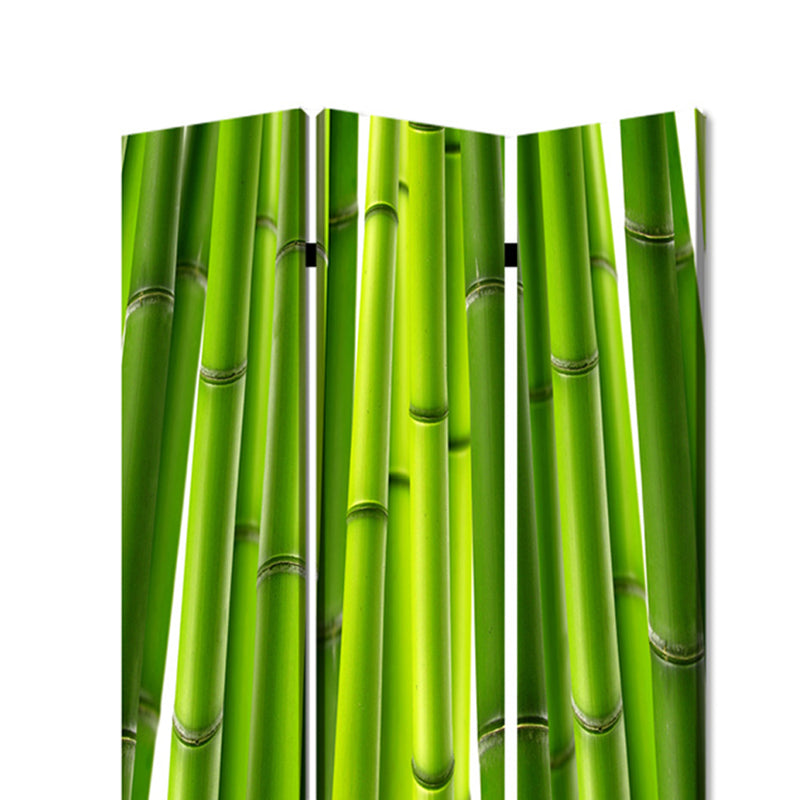 3 Panel Foldable Room Divider with Bamboo Design Print, Green-zoom-