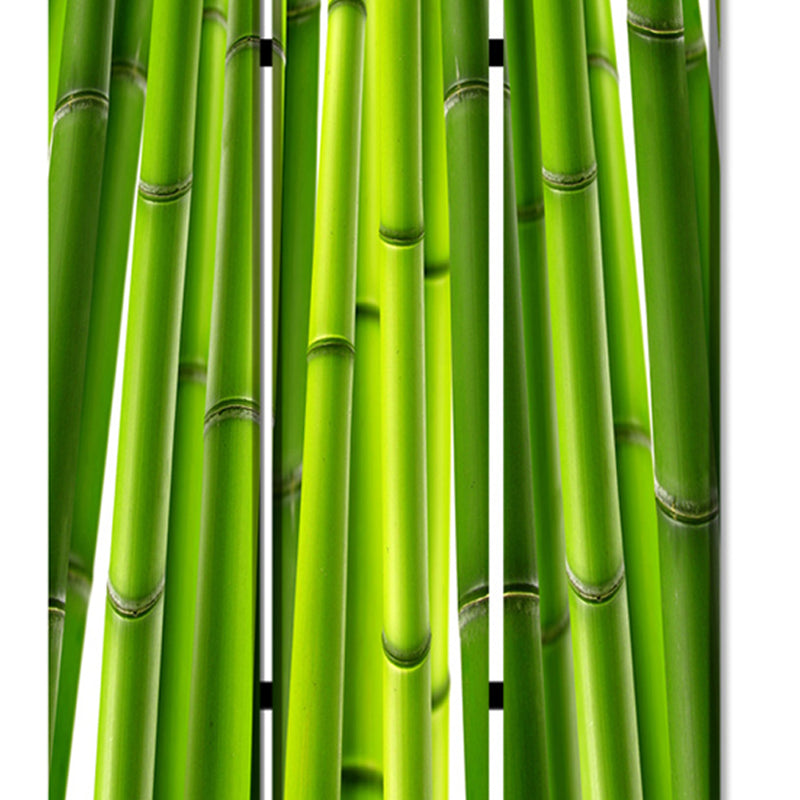 3 Panel Foldable Room Divider with Bamboo Design Print, Green-zoom-