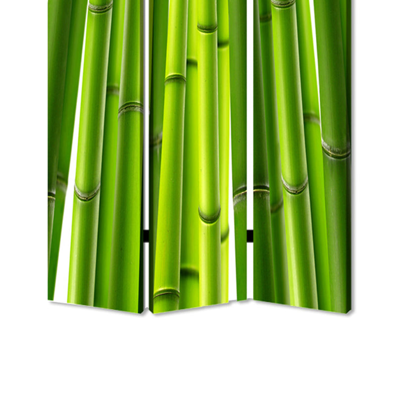 3 Panel Foldable Room Divider with Bamboo Design Print, Green-zoom-