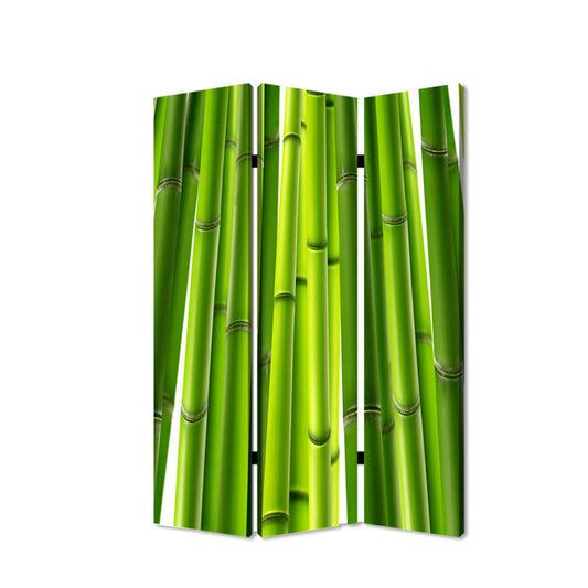 3 Panel Foldable Room Divider with Bamboo Design Print, Green