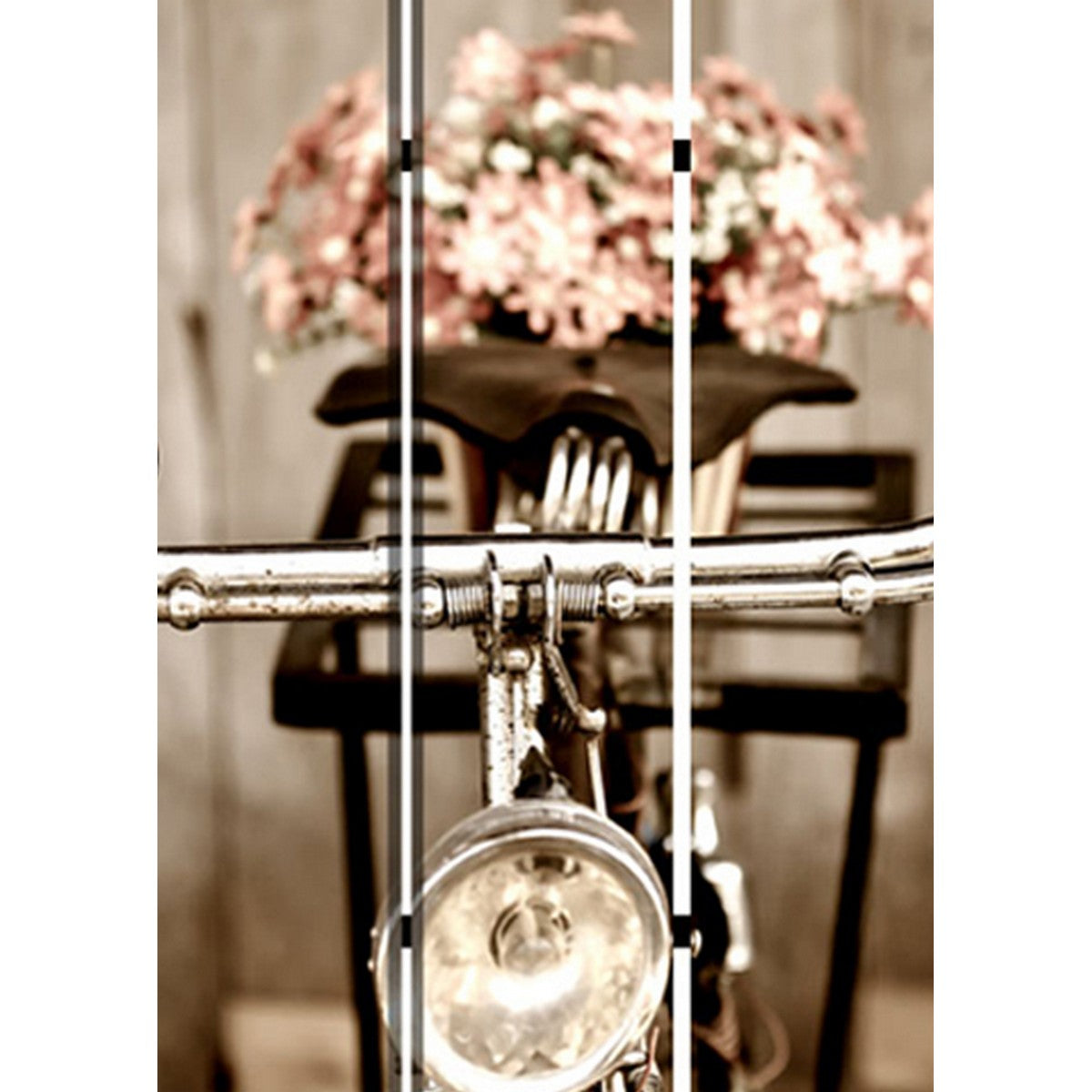 3 Panel Flowers and Cycle Print Foldable Room Divider, Pink and Brown-zoom-3