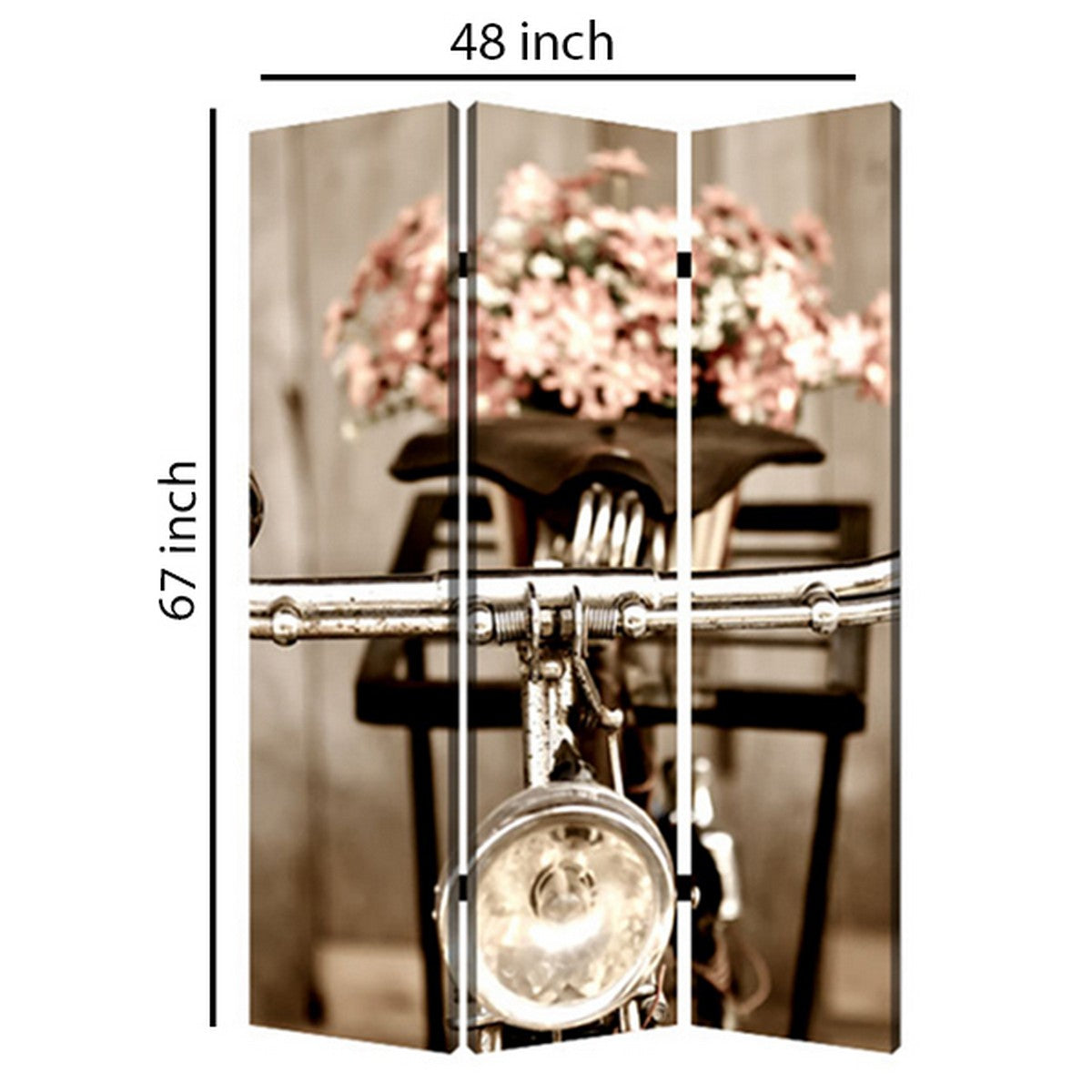3 Panel Flowers and Cycle Print Foldable Room Divider, Pink and Brown-zoom-5