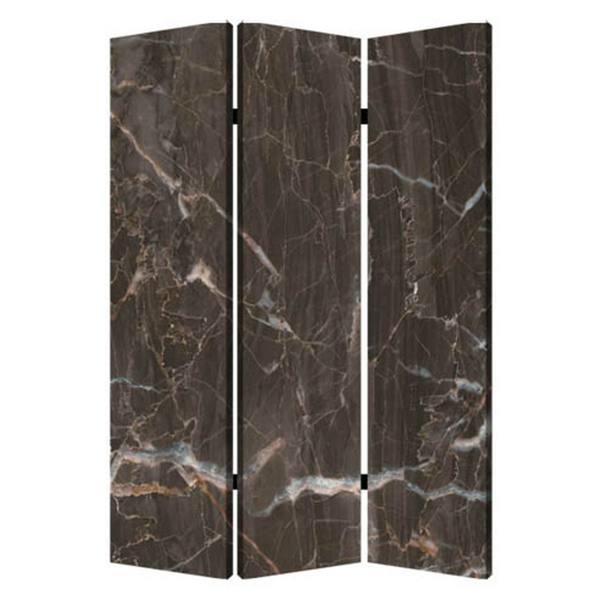 3 Panel Marble Print Canvas Room Divider, Dark Brown-zoom-1