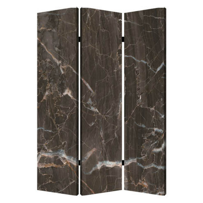 3 Panel Marble Print Canvas Room Divider, Dark Brown-zoom-