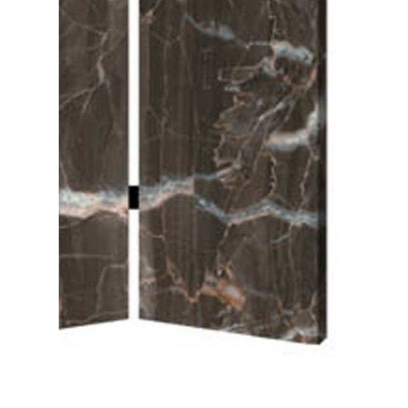 3 Panel Marble Print Canvas Room Divider, Dark Brown-zoom-