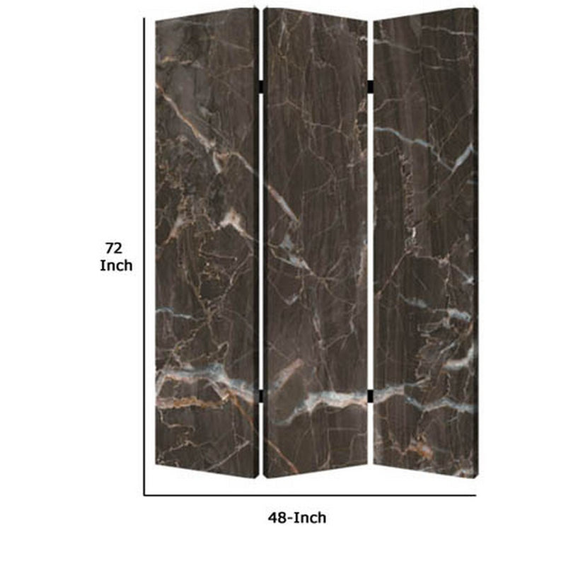 3 Panel Marble Print Canvas Room Divider, Dark Brown-zoom-