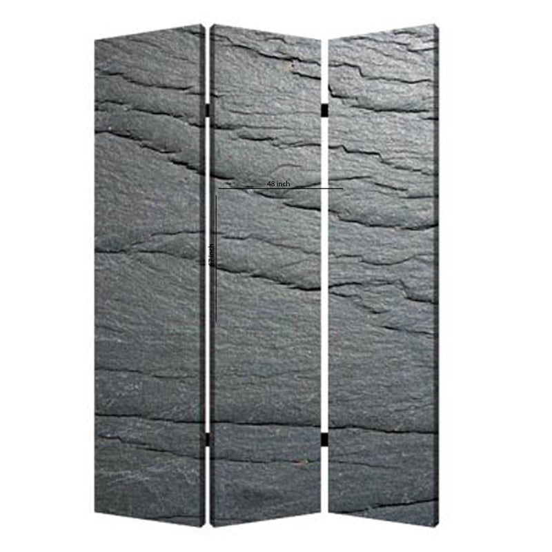3 Panel Canvas and Metal Frame Room Divider, Slate Gray-zoom-