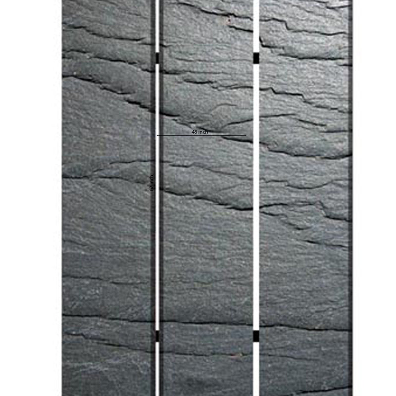 3 Panel Canvas and Metal Frame Room Divider, Slate Gray-zoom-