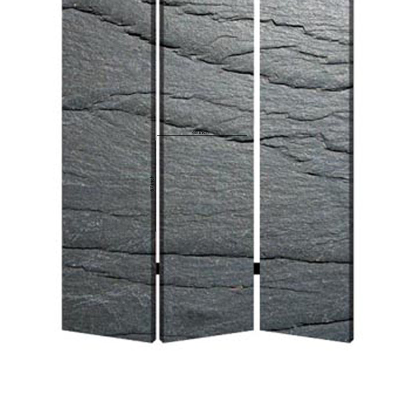 3 Panel Canvas and Metal Frame Room Divider, Slate Gray-zoom-