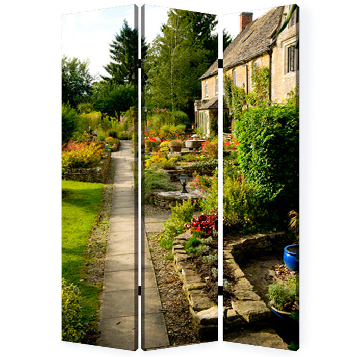 3 Panel Garden Print Canvas Room Divider, Multicolor-zoom-1
