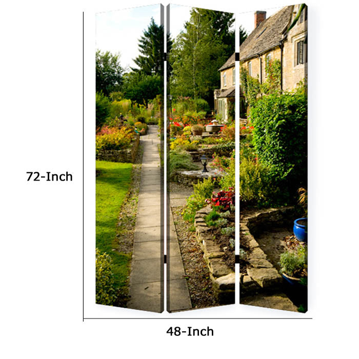 3 Panel Garden Print Canvas Room Divider, Multicolor-zoom-5