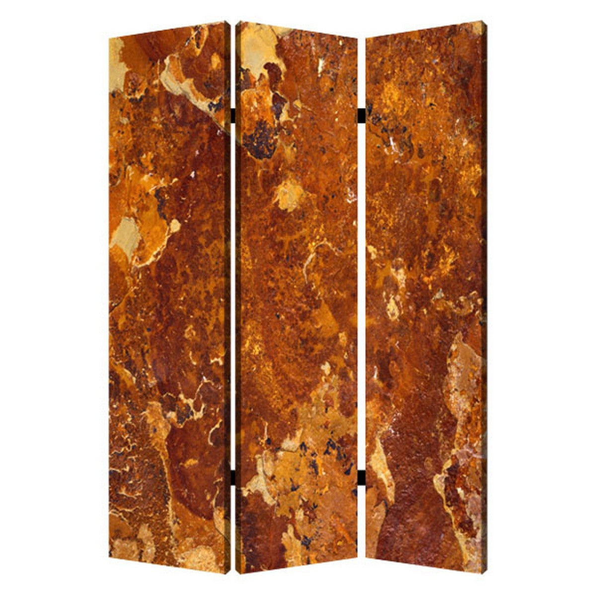 3 Panel Marble Print Foldable Canvas Room Divider, Brown-zoom-1