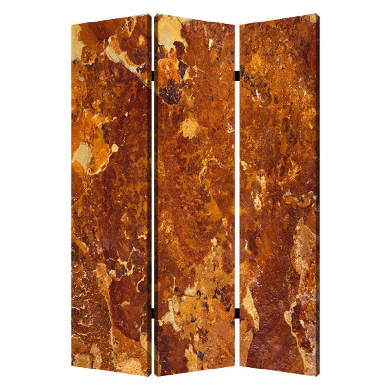 3 Panel Marble Print Foldable Canvas Room Divider, Brown-zoom-
