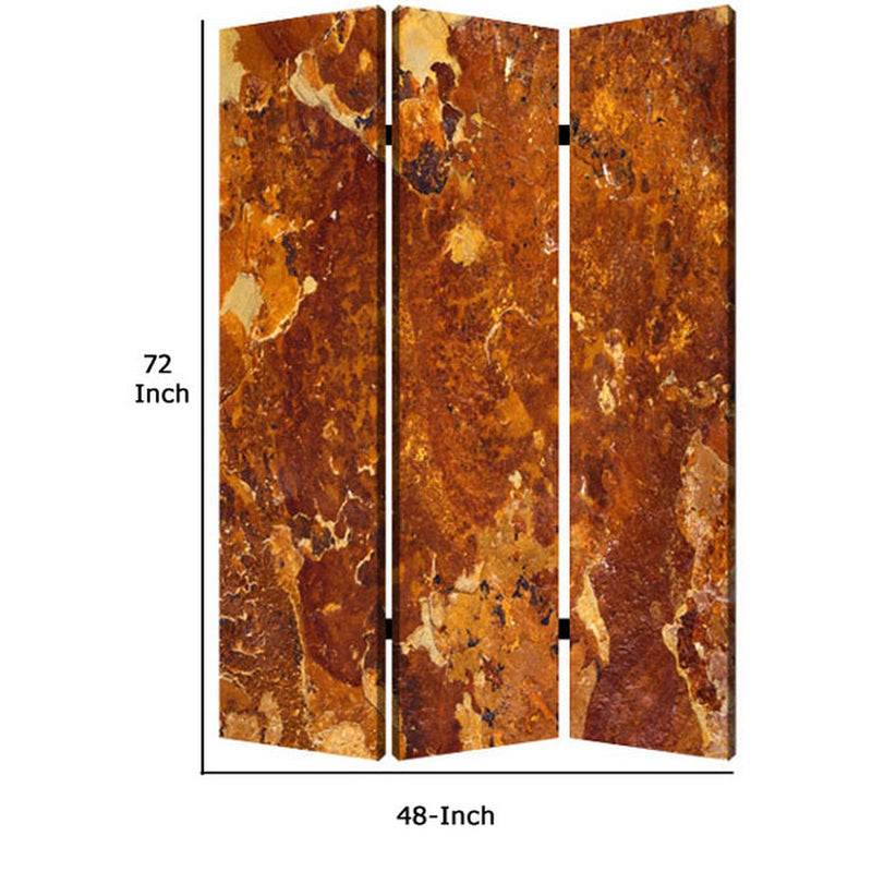 3 Panel Marble Print Foldable Canvas Room Divider, Brown-zoom-