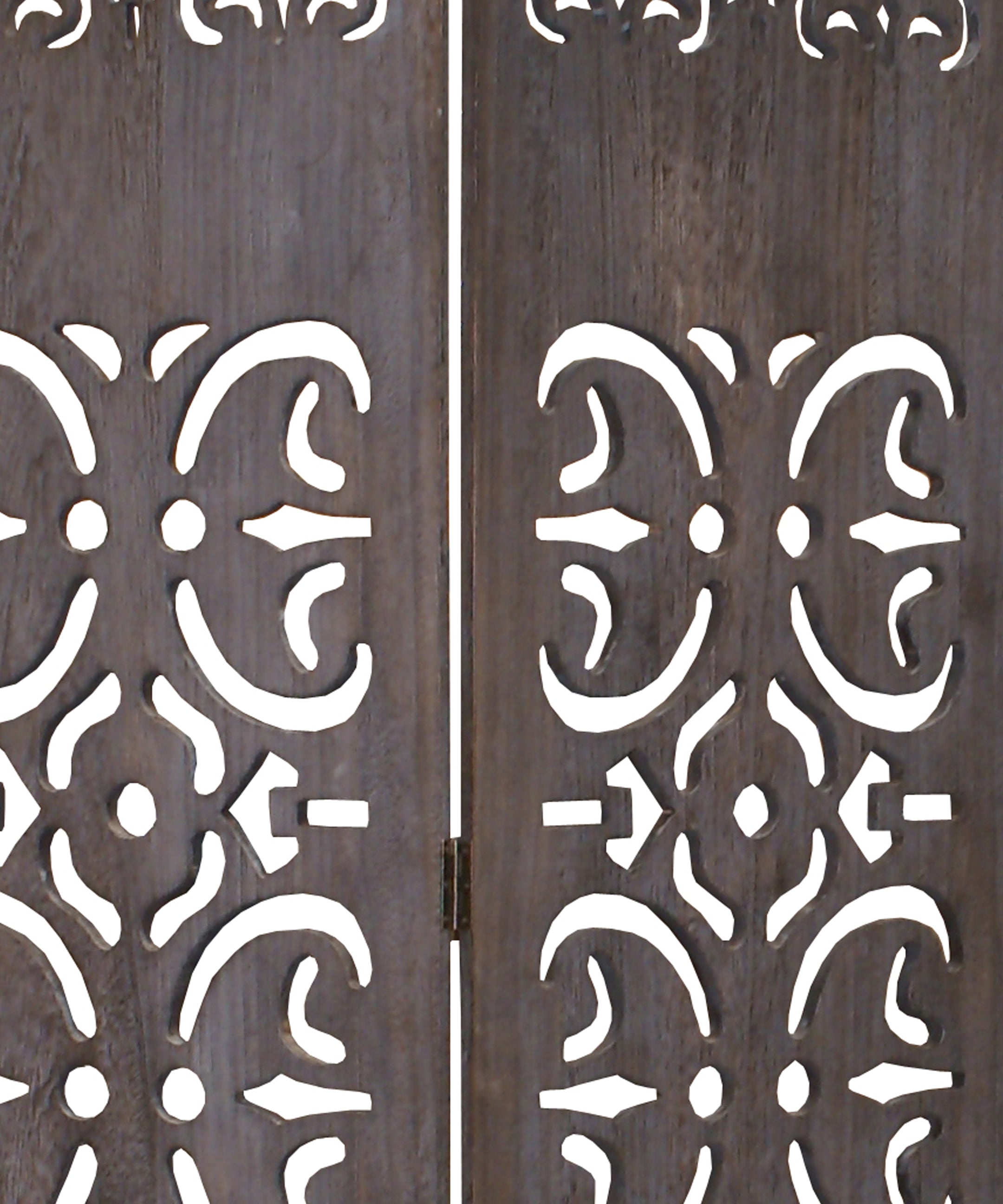 3 Panel Shinto Cut Out Design Foldable Room Divider, Brown-zoom-3