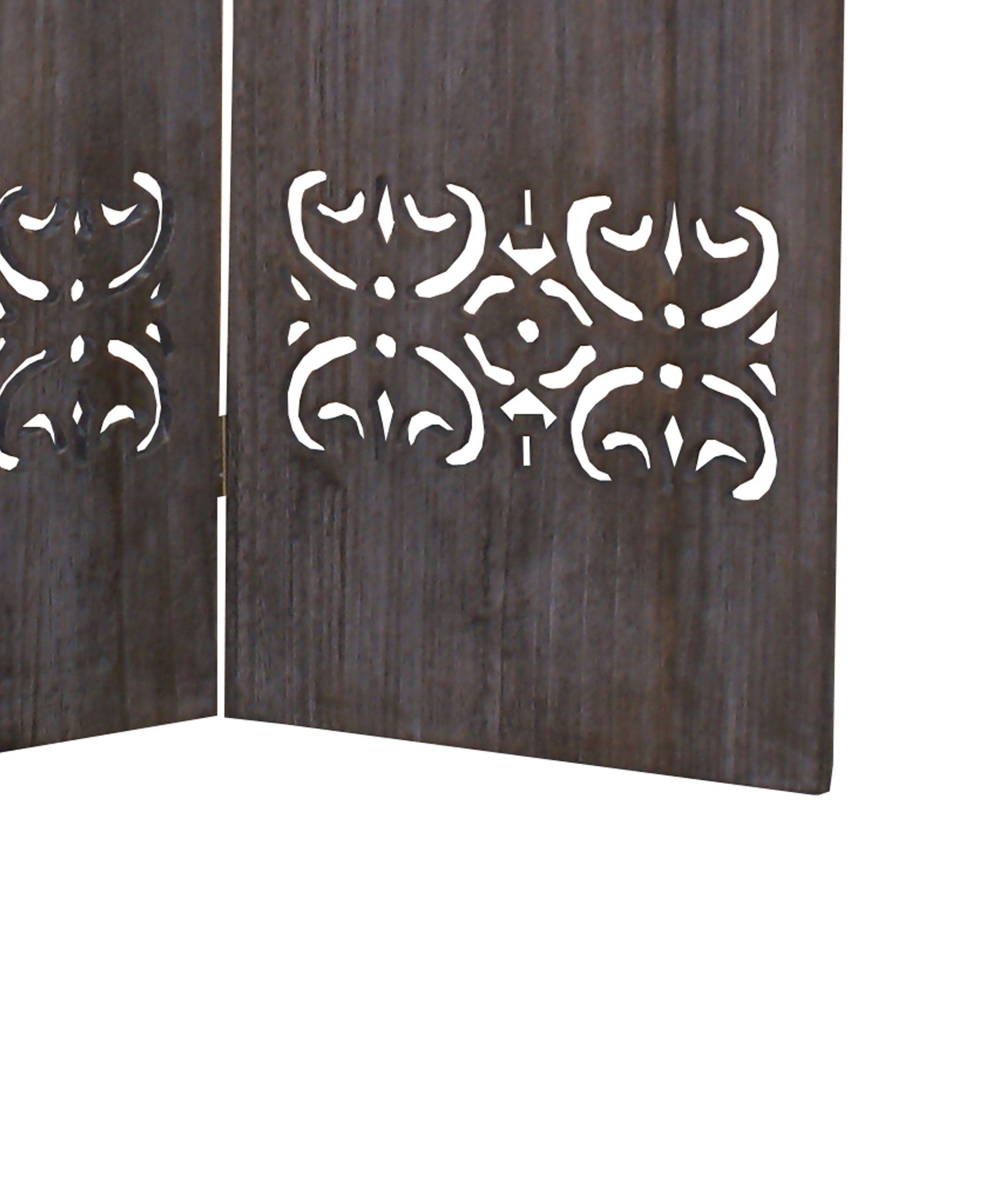 3 Panel Shinto Cut Out Design Foldable Room Divider, Brown-zoom-4