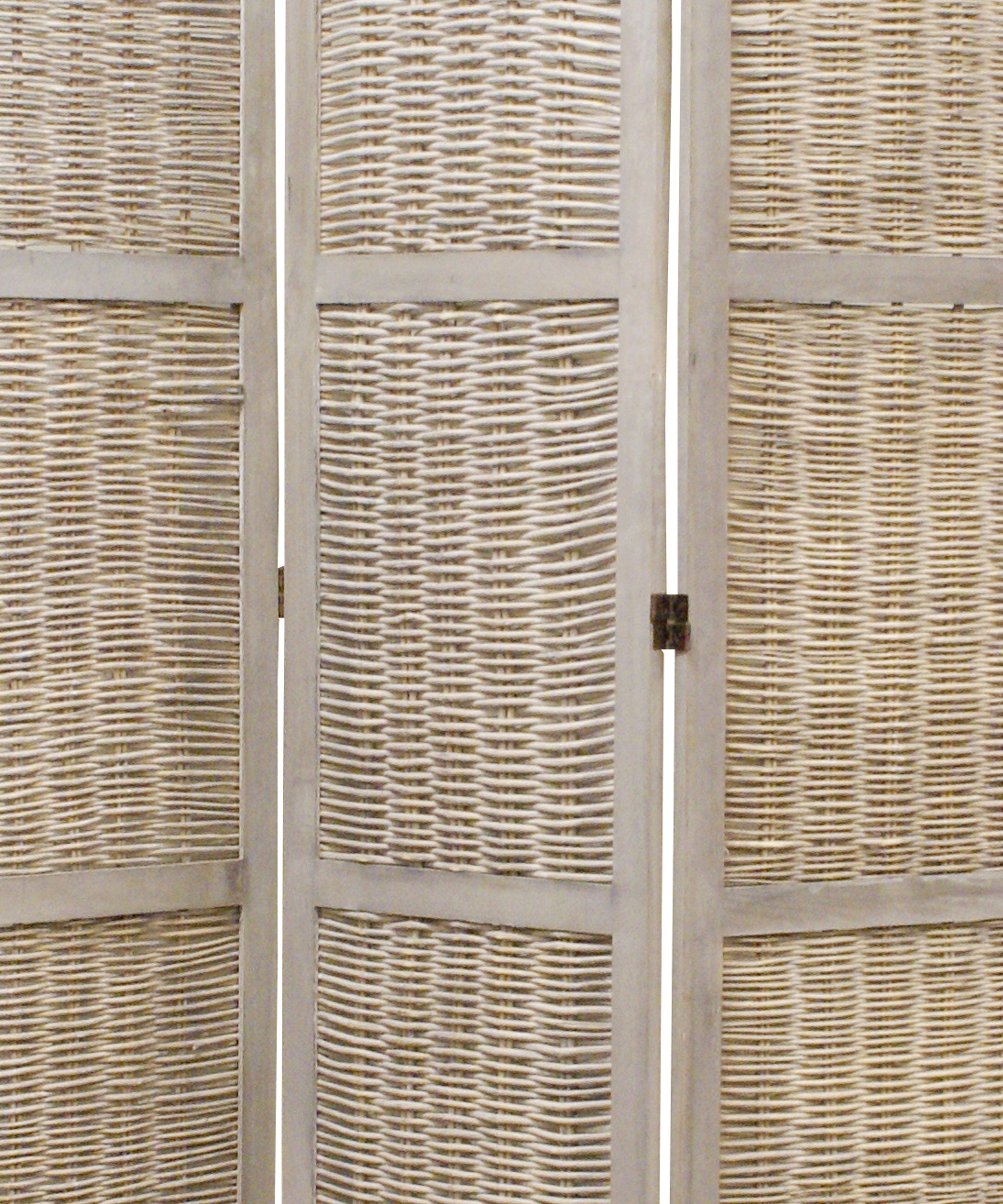 Cottage Style 3 Panel Room Divider with Willow Weaving, Gray-zoom-3
