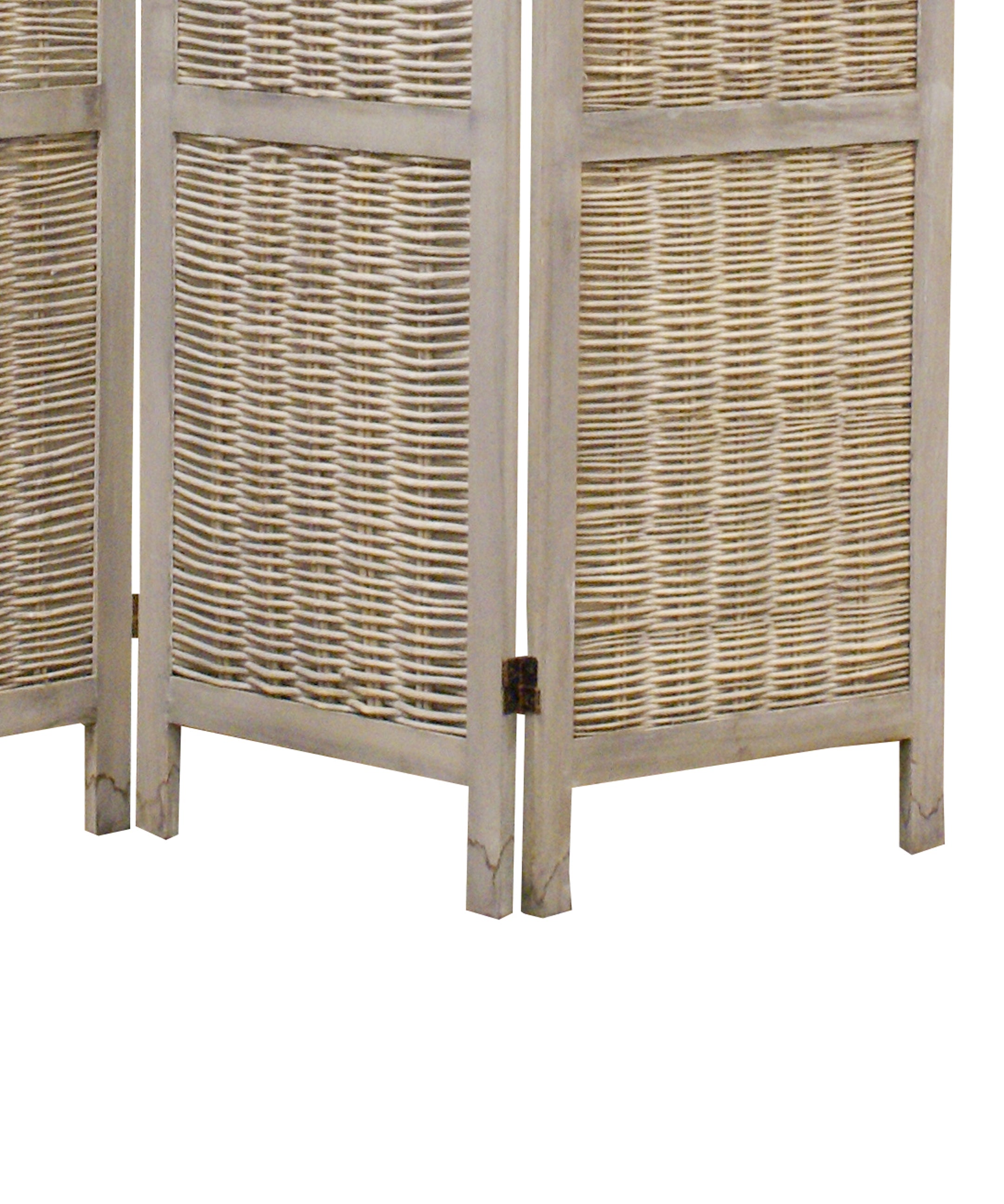 Cottage Style 3 Panel Room Divider with Willow Weaving, Gray-zoom-4