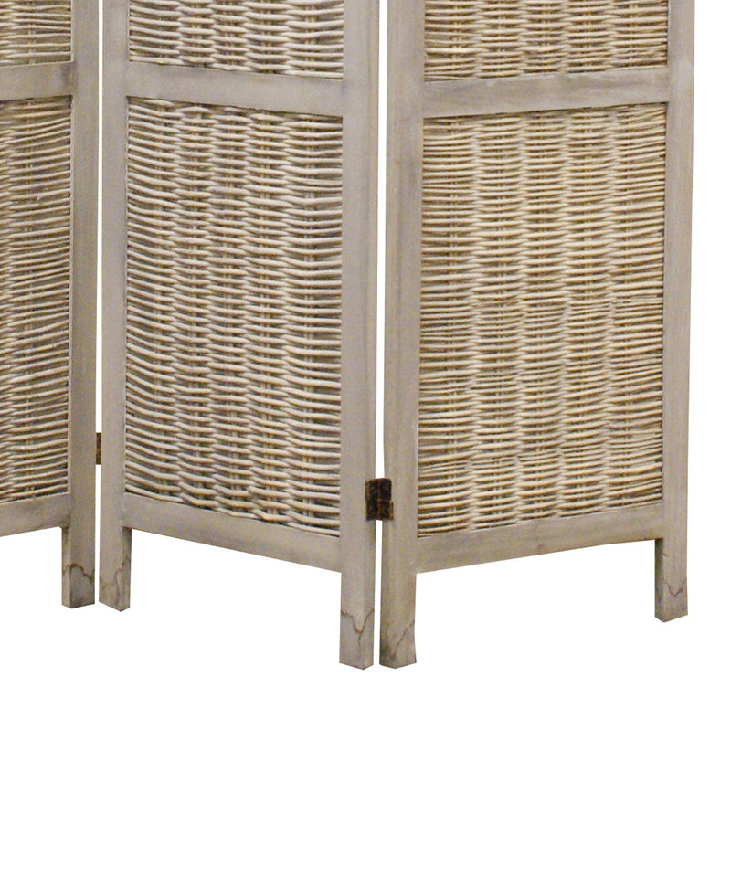 Cottage Style 3 Panel Room Divider with Willow Weaving, Gray-zoom-