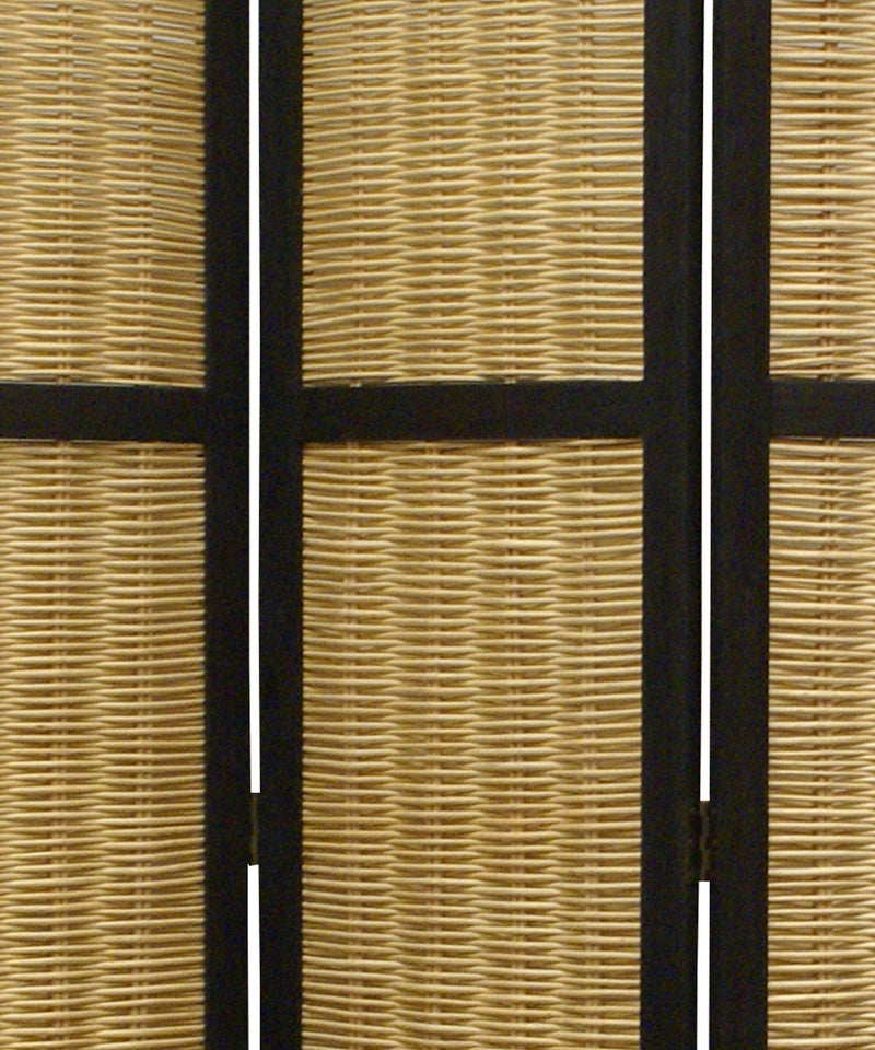 Cottage Style 3 Panel Room Divider with Willow Weaving, Black and Brown-zoom-