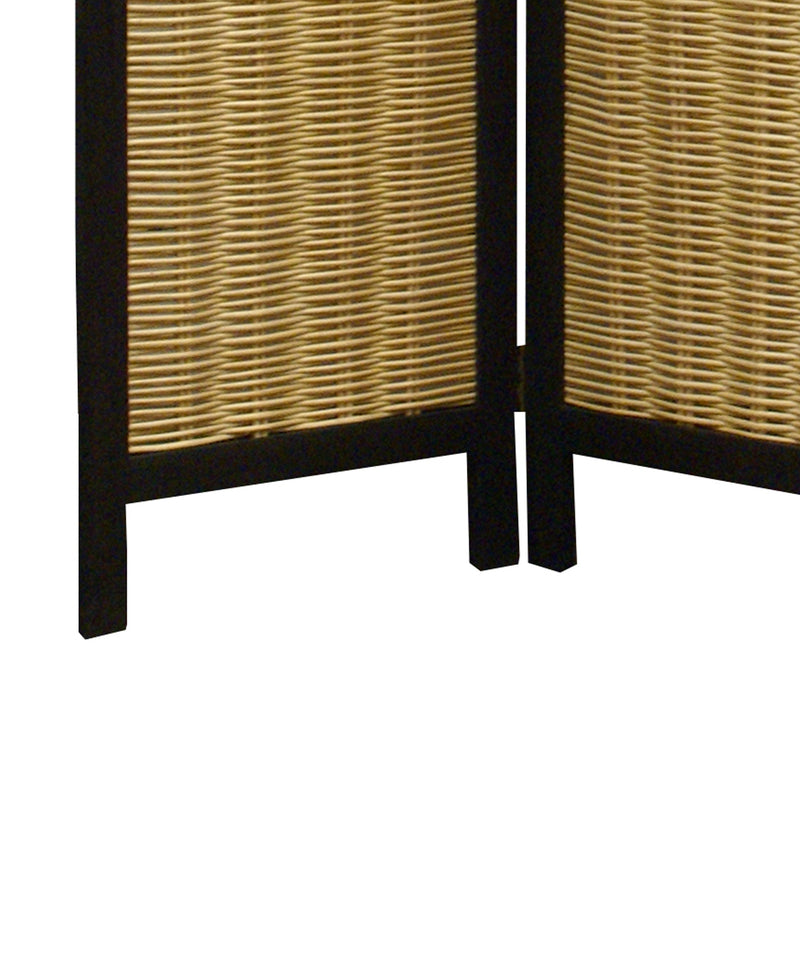 Cottage Style 3 Panel Room Divider with Willow Weaving, Black and Brown-zoom-