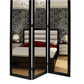 3 Panel Wooden Foldable Mirror Encasing Room Divider, Black and Silver