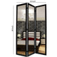 3 Panel Wooden Foldable Mirror Encasing Room Divider, Black and Silver