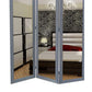 3 Panel Wooden Foldable Mirror Encasing Room Divider,Light Gray and Silver